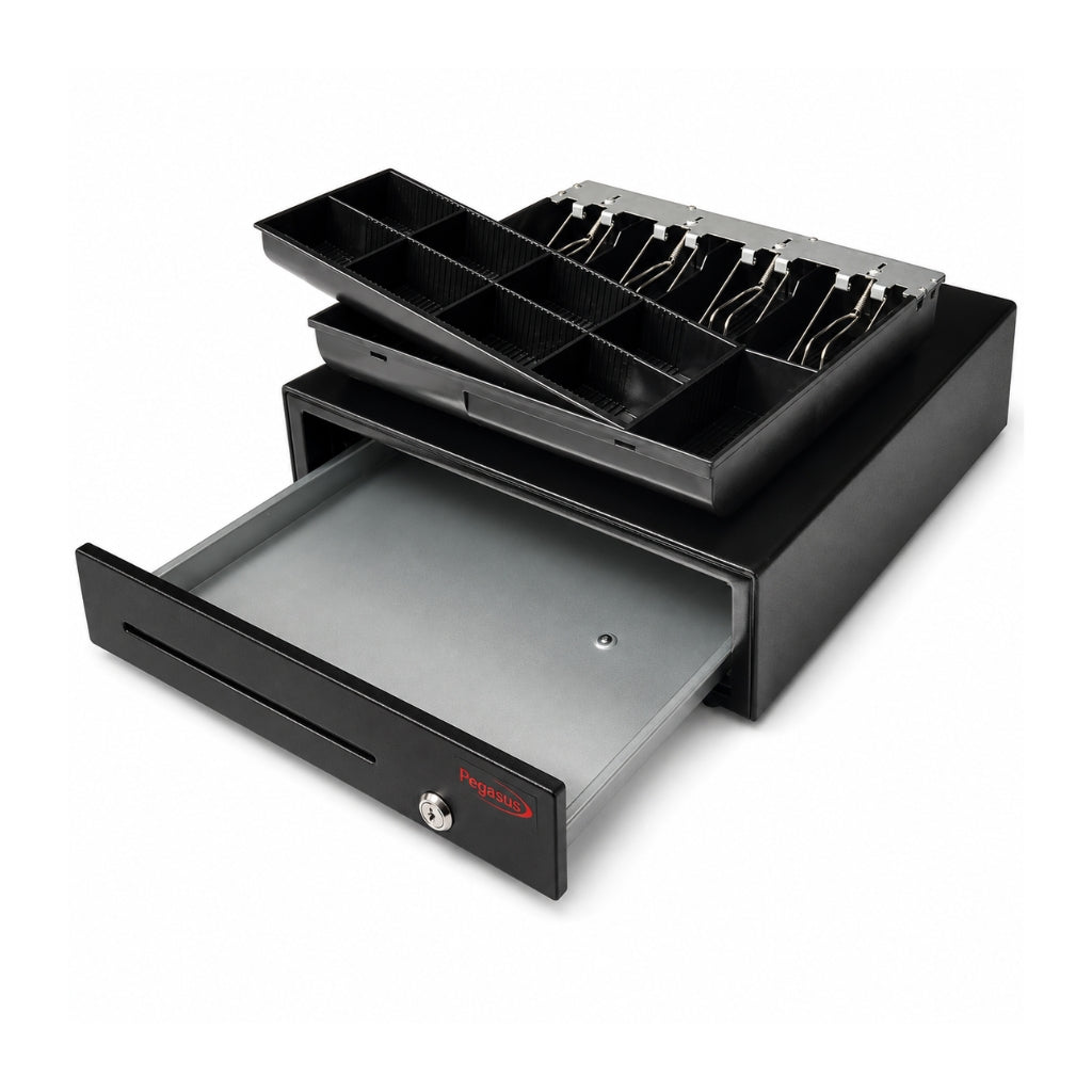 Pegasus PCD420 POS Cash Drawer with RJ11 Interface, Heavy-Duty Steel Construction