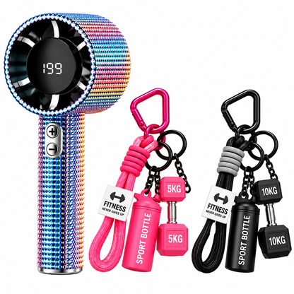 Mini Handheld Fan & Fitness Keychain Combo