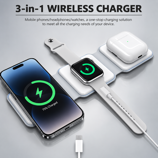 3-in-1 Wireless Charging Pad – 15W Fast Wireless Charger for Phone, Apple Watch & AirPods