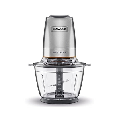 KENWOOD Electric Food Chopper CHP62.400SI, 500W, 1.2L Glass Bowl (600ml Working Capacity), QuadBlade System, Dual Speed, Ice Crush Function, Dripper Pro, Storage Lid – Silver
