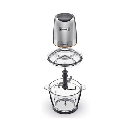 KENWOOD Electric Food Chopper CHP62.400SI, 500W, 1.2L Glass Bowl (600ml Working Capacity), QuadBlade System, Dual Speed, Ice Crush Function, Dripper Pro, Storage Lid – Silver