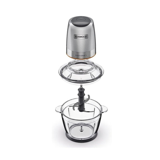 KENWOOD Electric Food Chopper CHP62.400SI, 500W, 1.2L Glass Bowl (600ml Working Capacity), QuadBlade System, Dual Speed, Ice Crush Function, Dripper Pro, Storage Lid – Silver