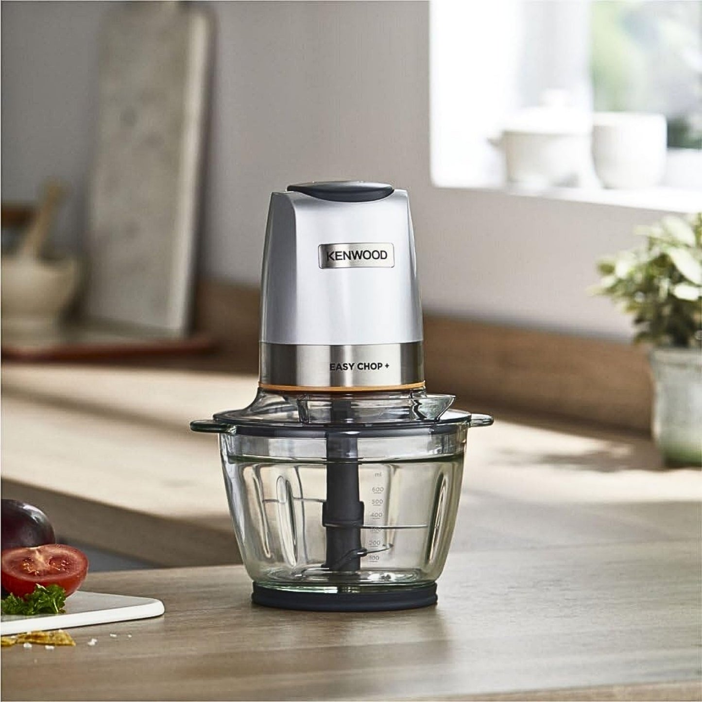 KENWOOD Electric Food Chopper CHP62.400SI, 500W, 1.2L Glass Bowl (600ml Working Capacity), QuadBlade System, Dual Speed, Ice Crush Function, Dripper Pro, Storage Lid – Silver