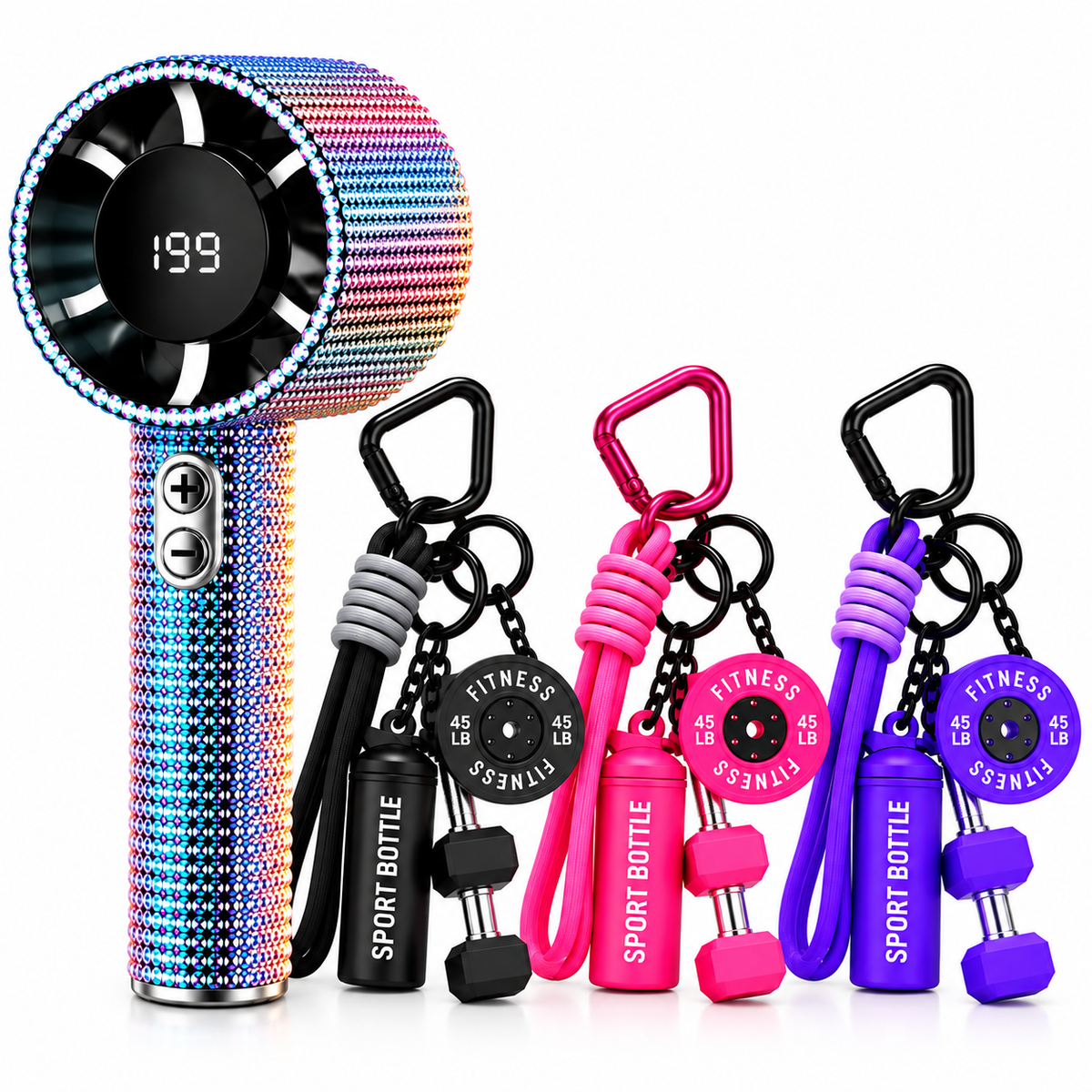 Mini Handheld Fan & Fitness Keychain Combo