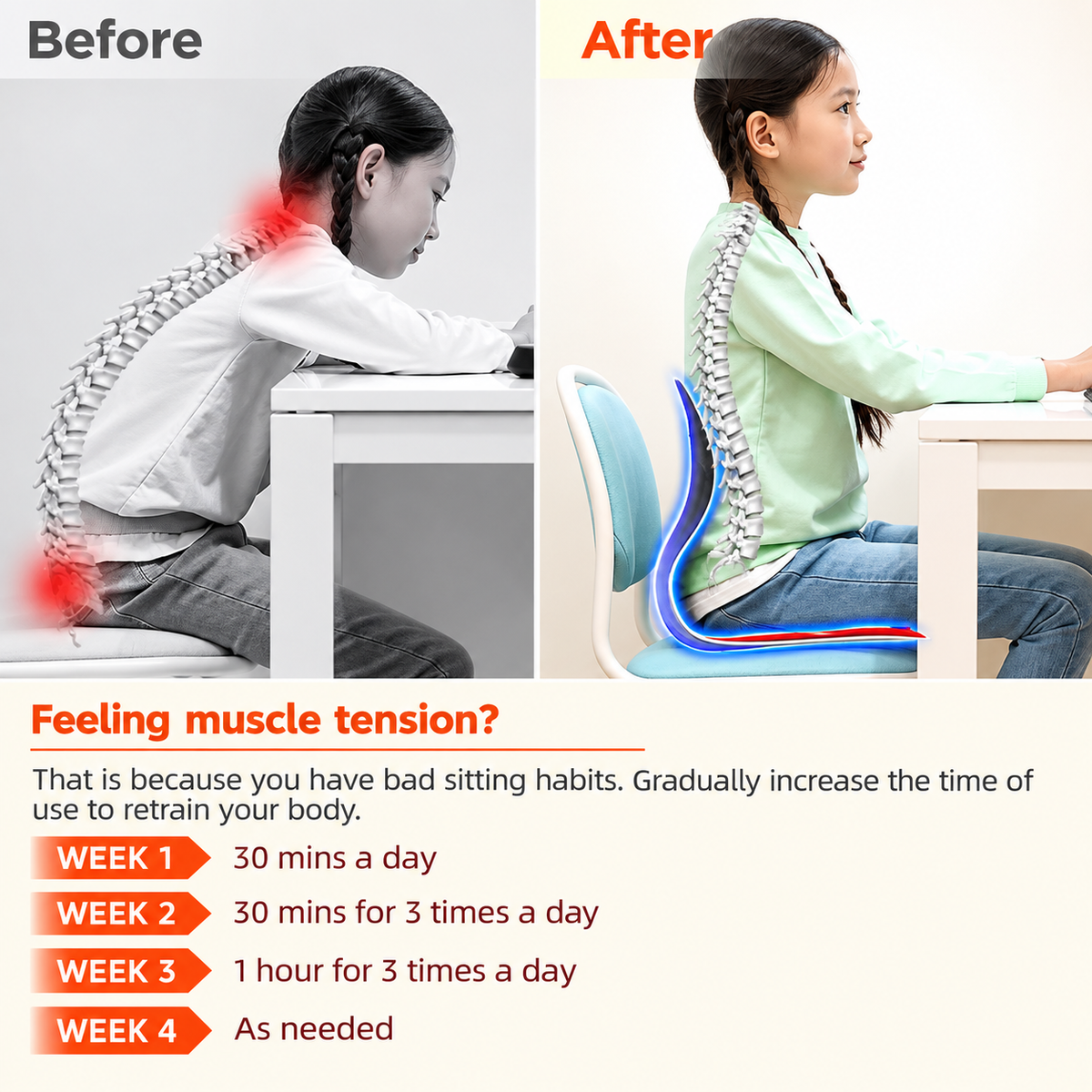 Comfort Posture Correction Chair Seat – Ergonomic Back & Lumbar Support Cushion