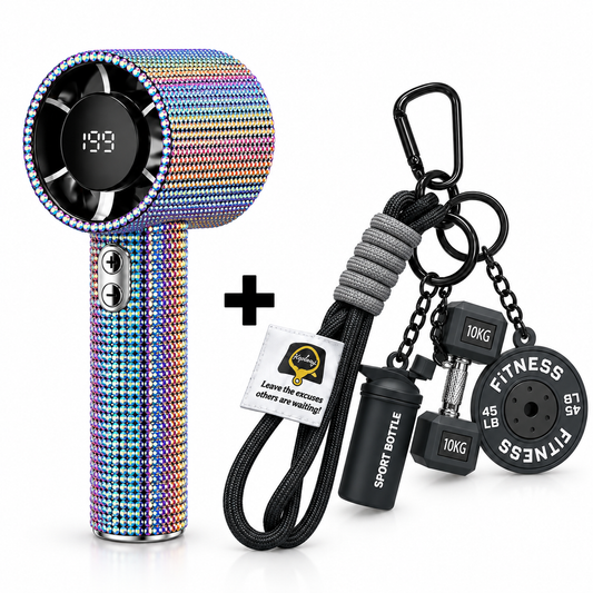 Mini Handheld Fan & Fitness Keychain Combo