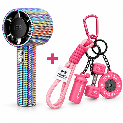 Mini Handheld Fan & Fitness Keychain Combo