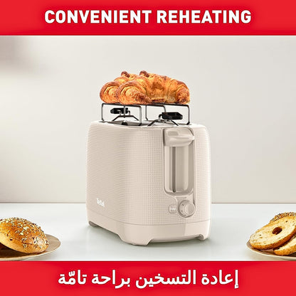 Tefal Morning TT2M1B27 2-Slot Toaster with Bun Warmer, 7 Browning Levels, Extra-Wide Slots, High Lift, Removable Crumb Tray & Stop Function, 850W – Light Grey