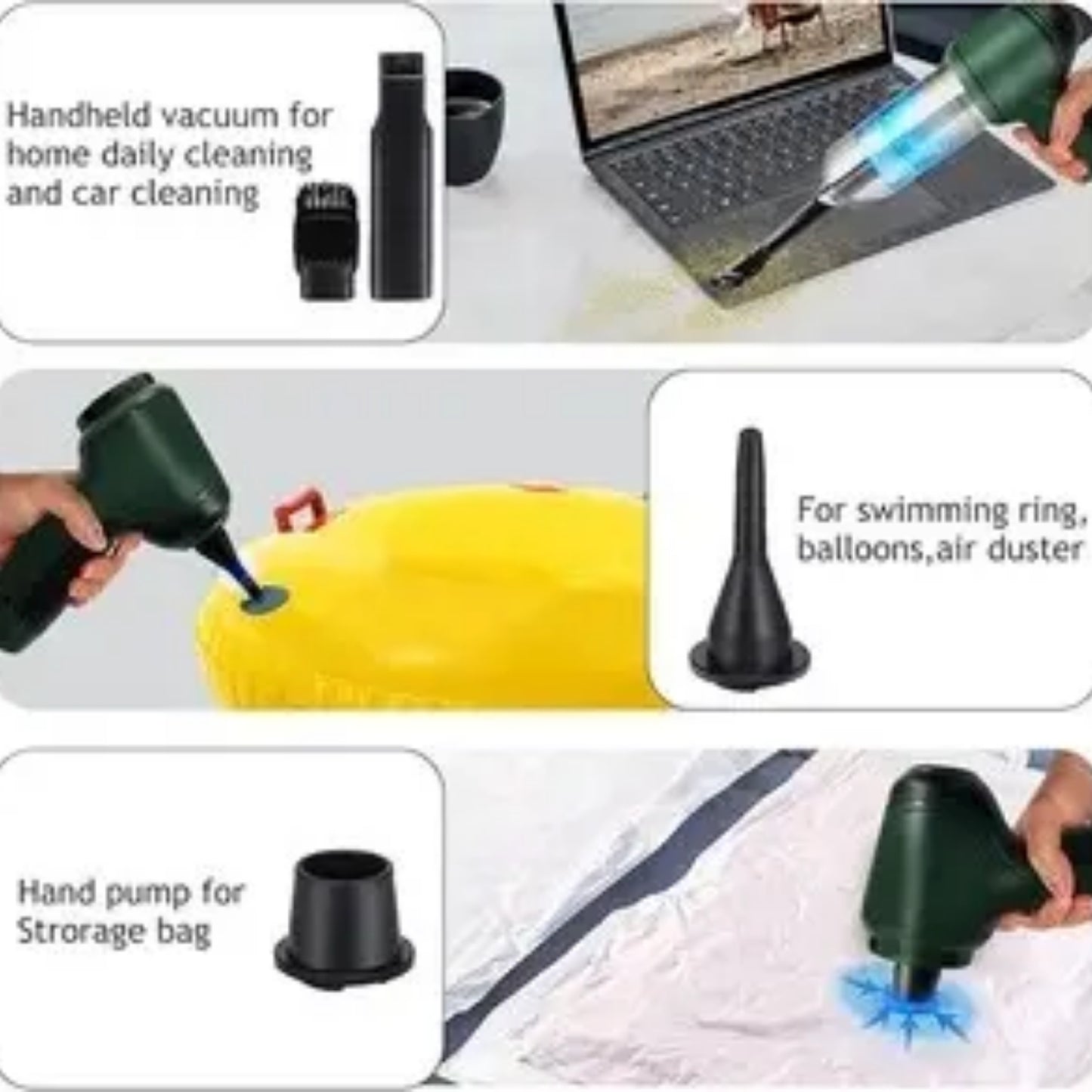 Multifunctional Portable Vacuum Cleaner, USB Rechargeable Handheld Vacuum with Strong Suction, Washable Filter, Multiple Cleaning Nozzles for Car, Home & Office