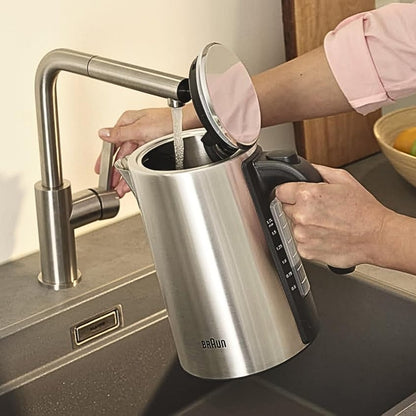 BRAUN Electric Kettle WK5200BK, 1.7L Capacity, 2200W, RapidBoil System, Stainless Steel Body